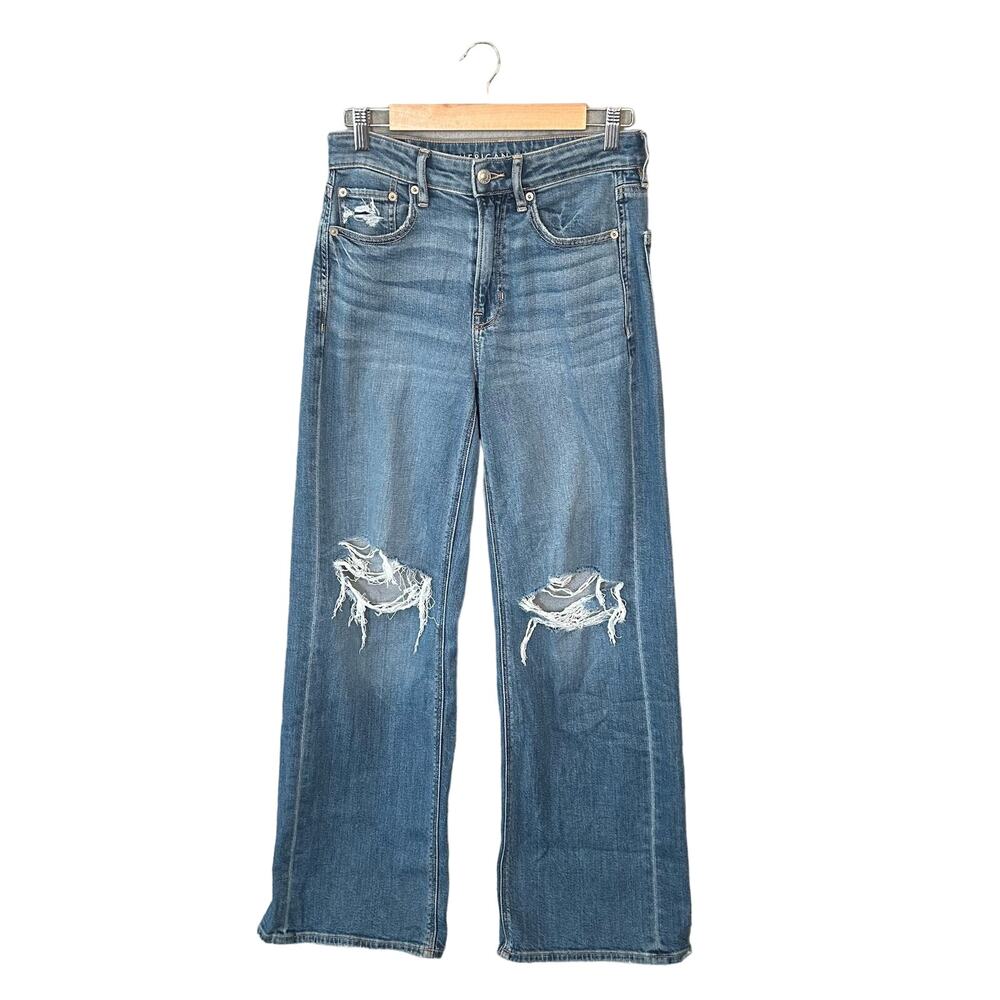 American Eagle Outfitters Distressed Medium Blue  Jeans “super high baggy leg”